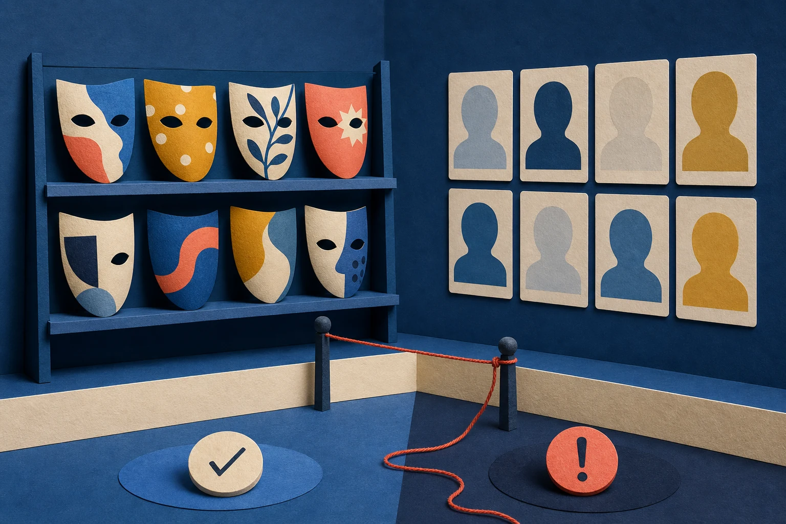Illustration of online personas and the boundary between harmless role-play and deception