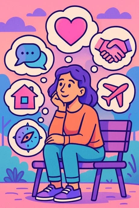 A woman reflecting on love, communication, partnership, home and travel.